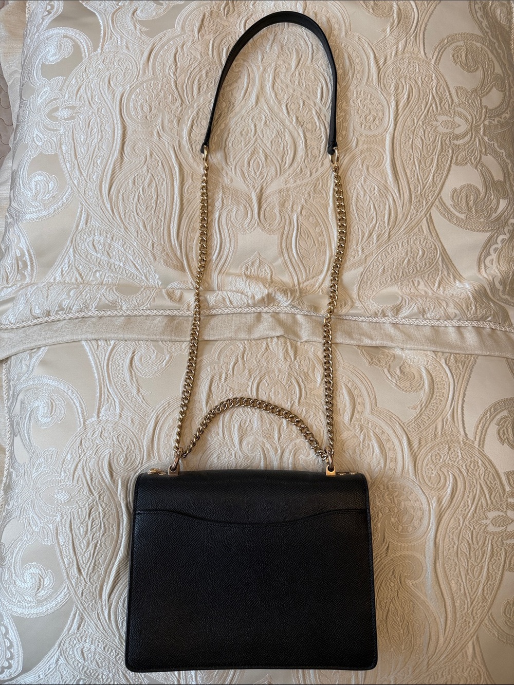 Coach Black Leather Crossbody with Gold Chain - Picture 3 of 10